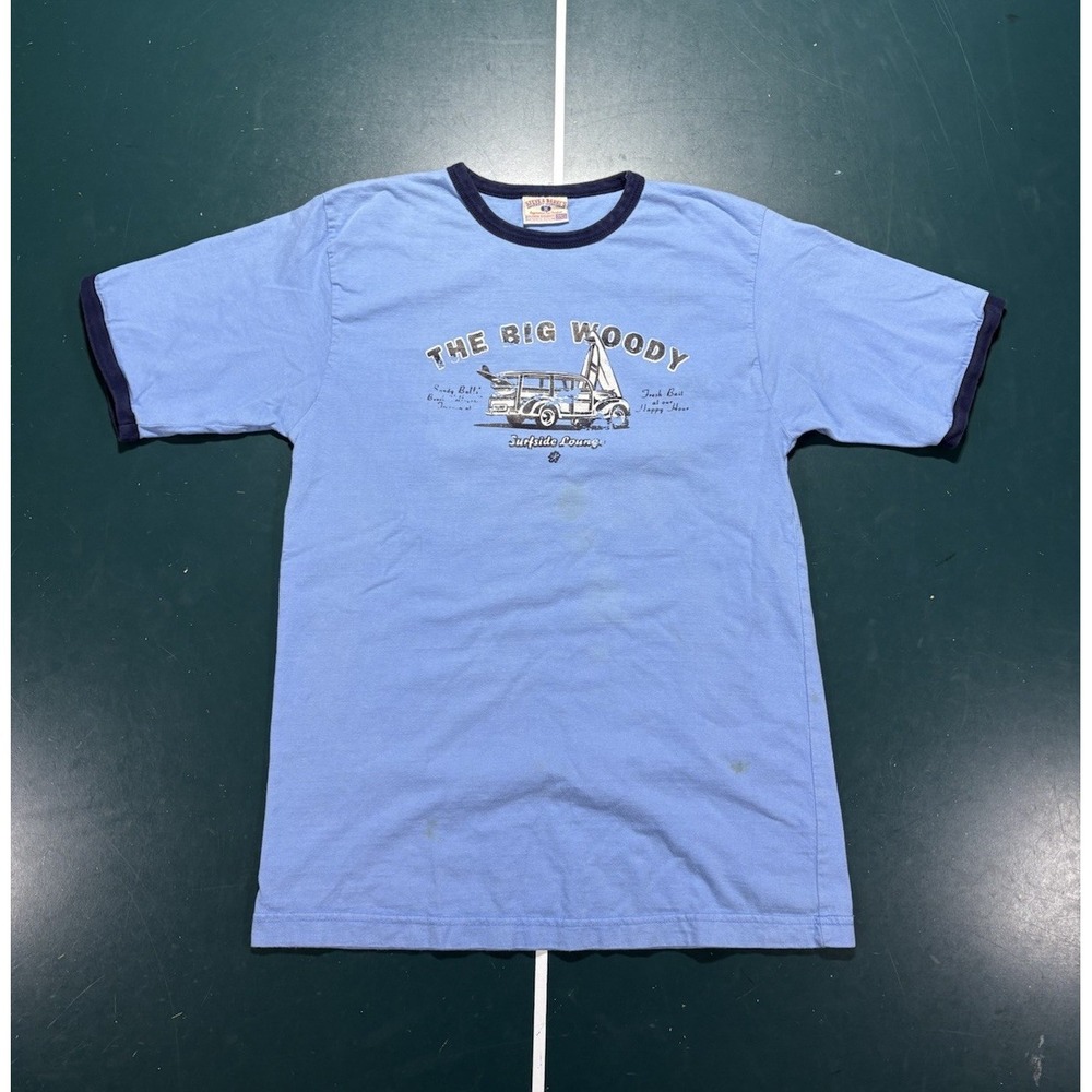 Vintage Surf Ringer Tee Men's Medium The Big Woody Blue T Shirt Crude Humor 90s
